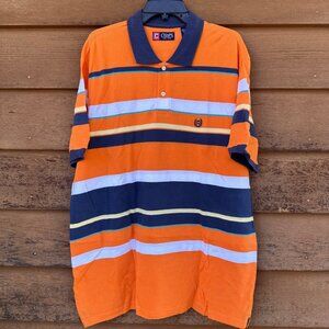 Chaps Orange Striped Polo 100% Cotton Button Up Shirt Size L